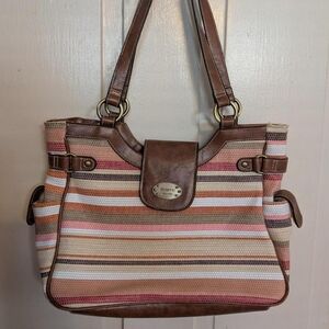 Y2K Rosetti Earth Tone Striped Shoulder Bag with Built-in Organizer